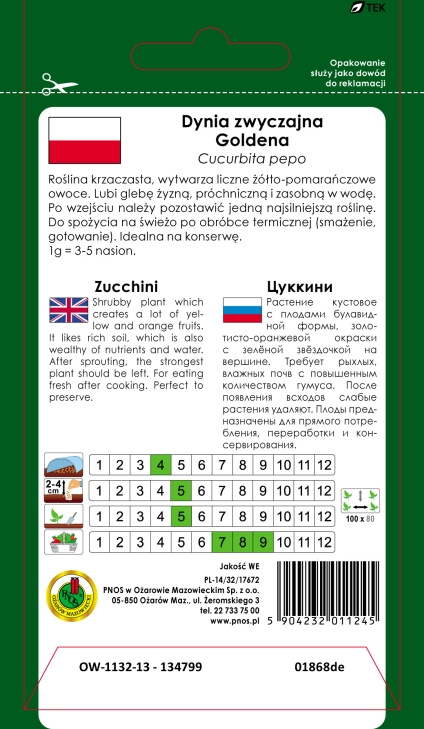 Cukinia Dynia zwyczajna GOLDENA 3g (Cucurbita pepo)