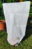 Protective hood with white securing string.