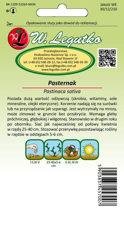 White half-long Parsnip 5g (Pastinaca sativa)