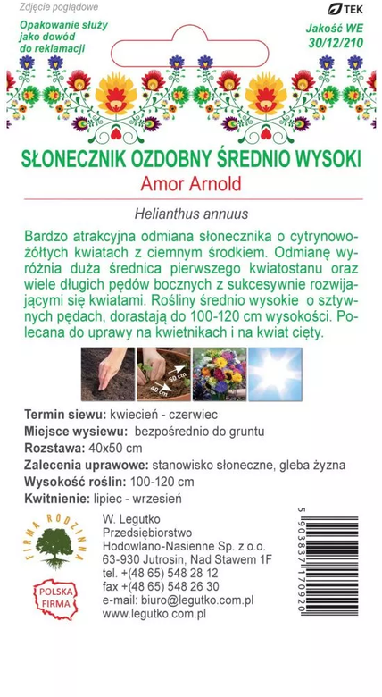 Słonecznik ozdobny średnio-wysoki AMOR ARNOLD żółty 2g (Kwiaty Polskie) (Helianthus annuus)