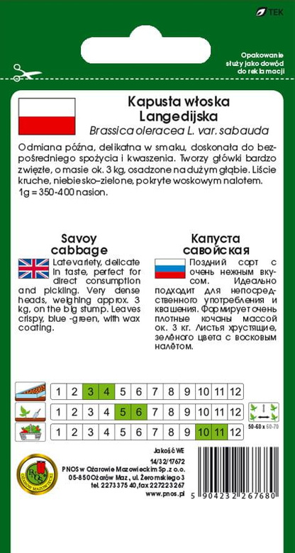 Kapusta włoska LANGEDIJSKA 2g (Brassica oleracea L. var. sabauda)