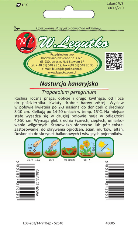 Nasturcja kanaryjska żółta 2g (Tropaeolum peregrinum)