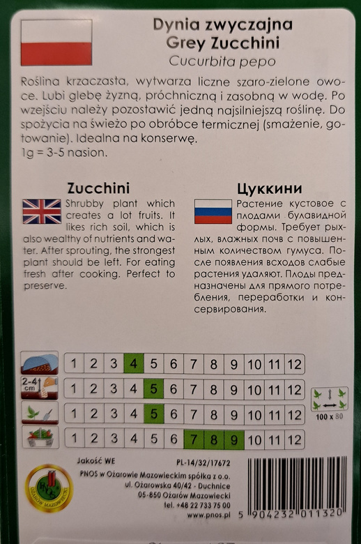 Cukinia Dynia zwyczajna GREY ZUCCHINI 3g (Cucurbita pepo)