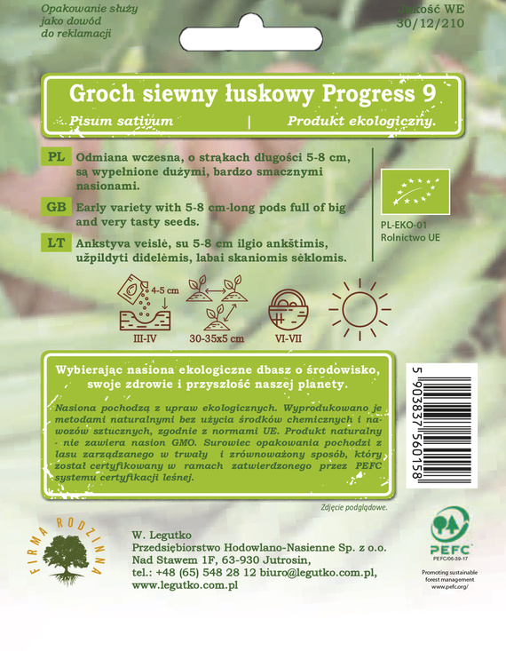 Groch siewny łuskowy PROGRESS 9 30g BIO (Pisum sativum)