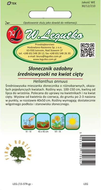 Słonecznik średnio-wysoki pojedynczy na kwiat cięty mix 3g (Helianthus annuus)