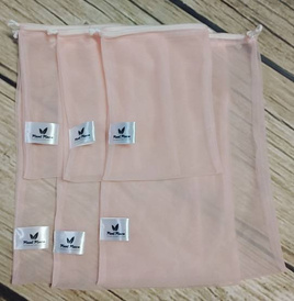 Zero waste mesh shopping bags for fruit protection, 6 pieces (3x28x37, 3x18x22) pink.