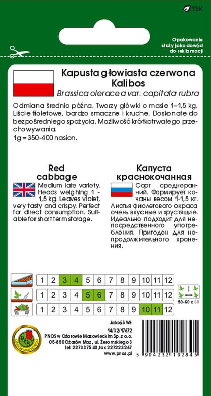 Kapusta głowiasta czerwona stożkowa KALIBOS 1g (Brassica oleracea convar. capitata var. Rrubra)