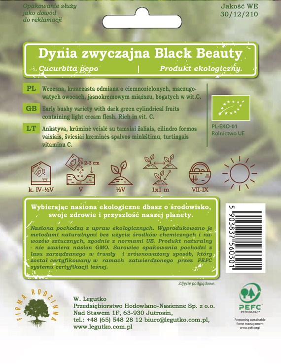 Cukinia Dynia zwyczajna BLACK BEAUTY 2g BIO (Cucurbita pepo)