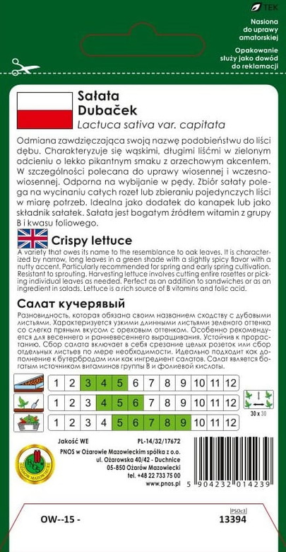 Sałata liściowa dębolistna DUBACEK 1g (Lactuca sativa var. capitata)