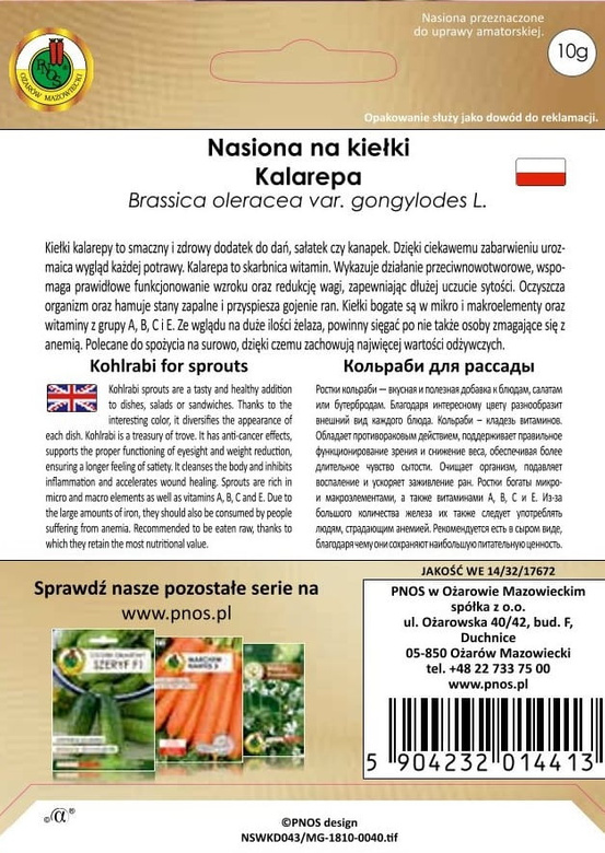 Nasiona na kiełki KALAREPA 10g (Brassica oleracea var. gongylodes L.)