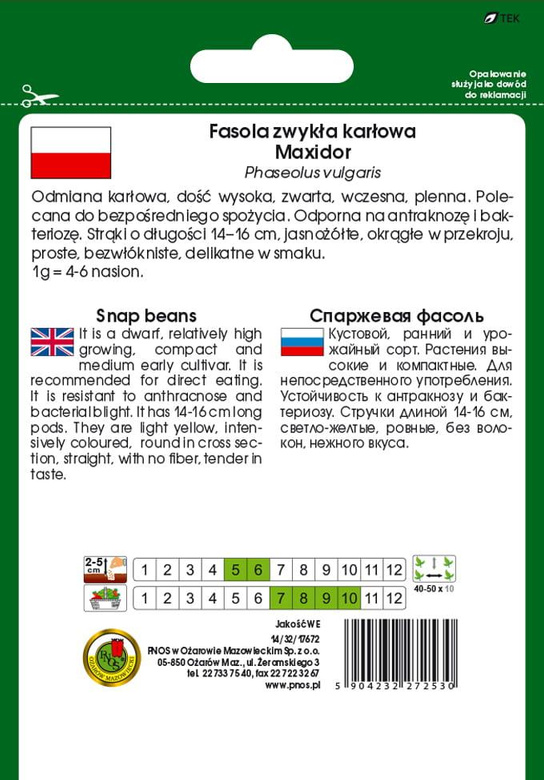 Fasola szparagowa żółta karłowa MAXIDOR 30g (Phaseolus vulgaris)