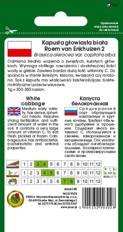 Kapusta głowiasta biała ROEM VAN ENKHUIZEN 2 5g (Brassica oleracea var. capitata alba)