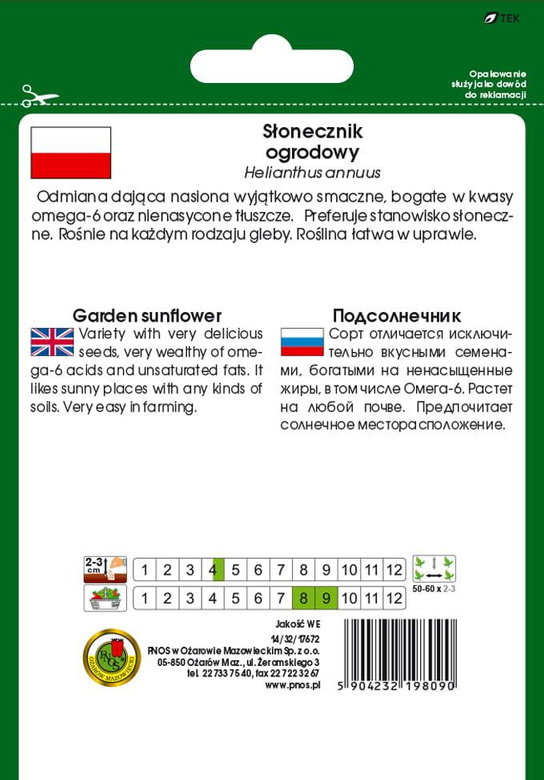 Słonecznik ogrodowy jadalny 20g (Helianthus annuus)